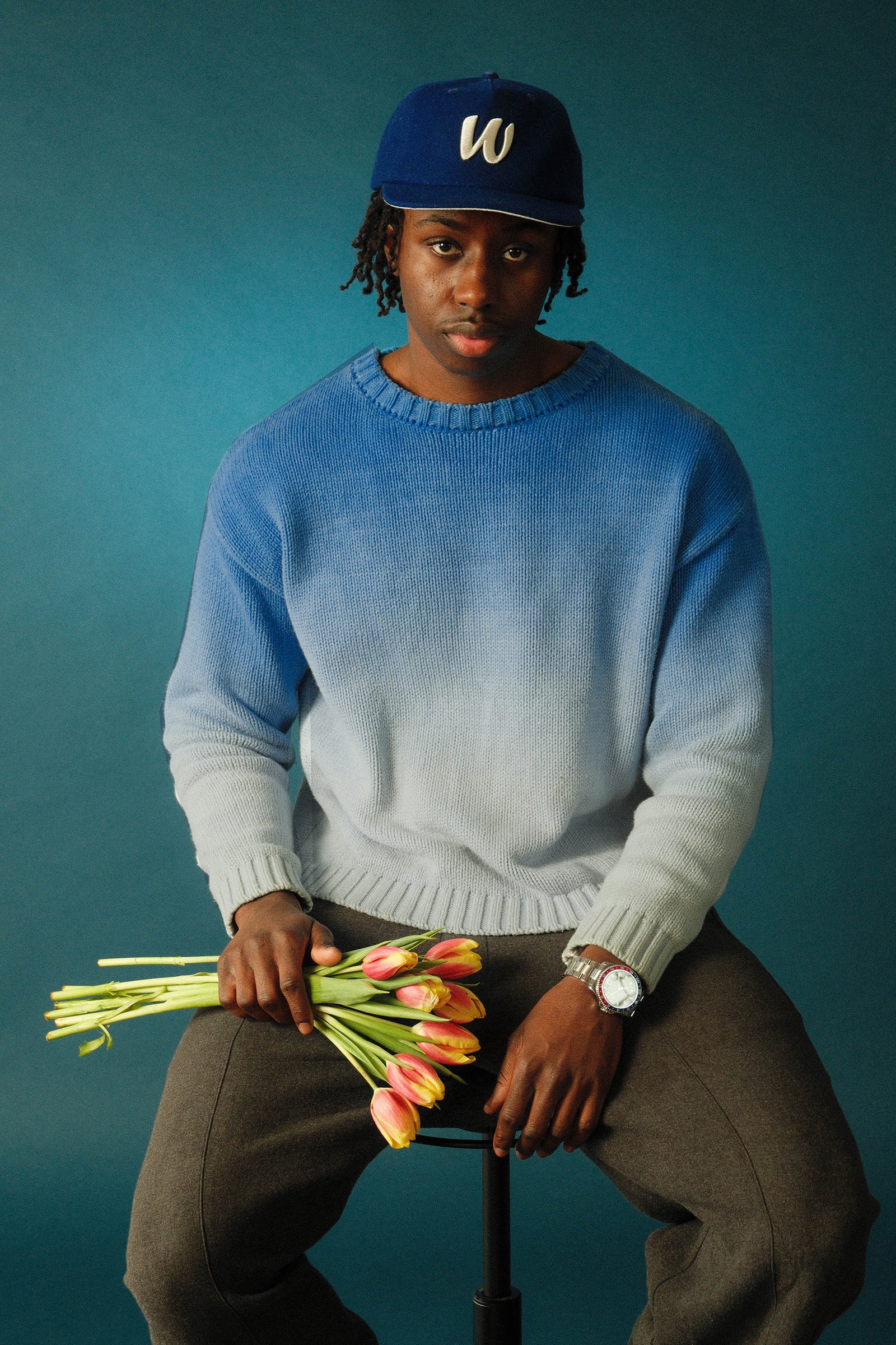 Wanzom Dyed Knitted Sweat Blue